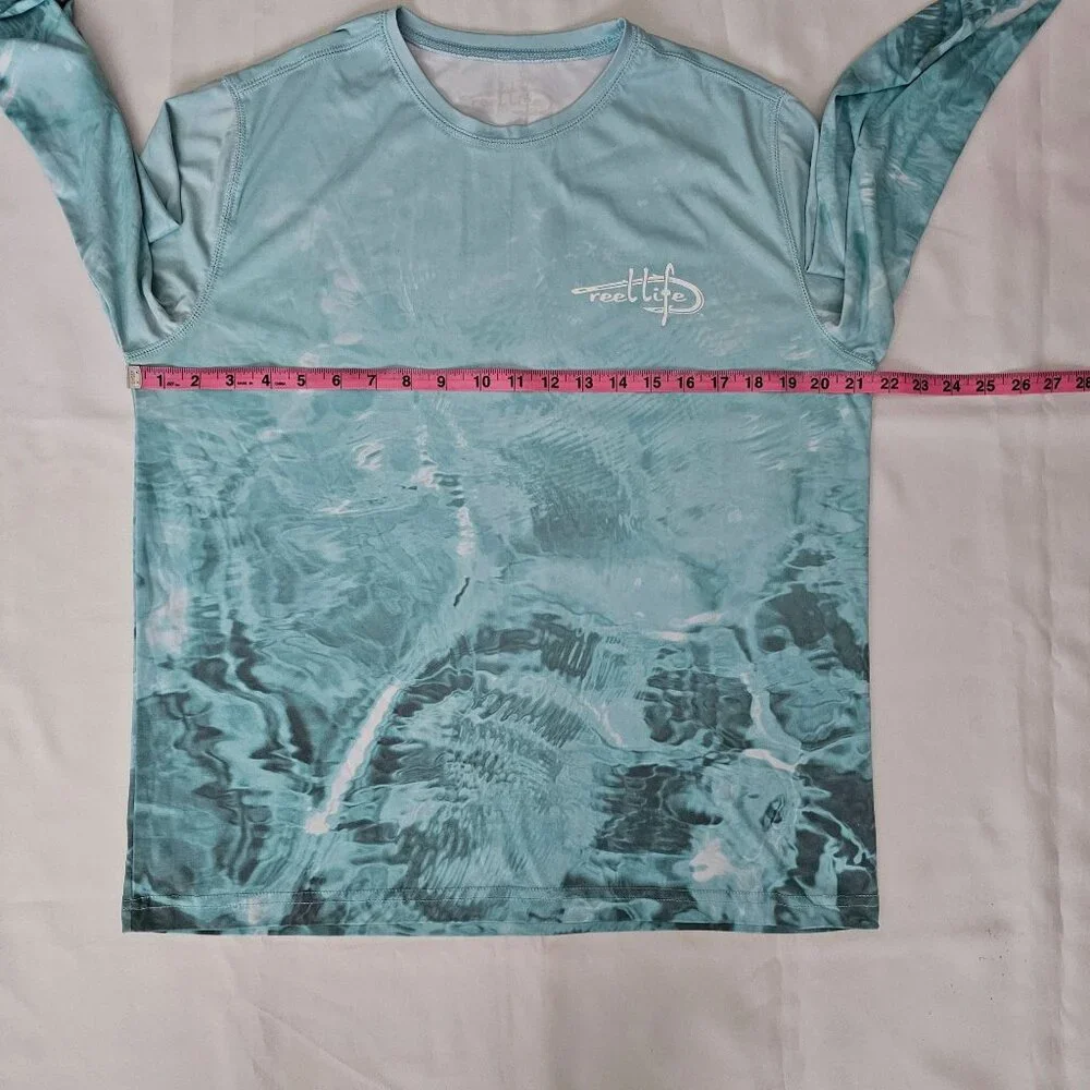 Reel Life Men's Teal Water Print Pattern Long Sleeve Pullover Shirt‎ Size M/M - Picture 10 of 12